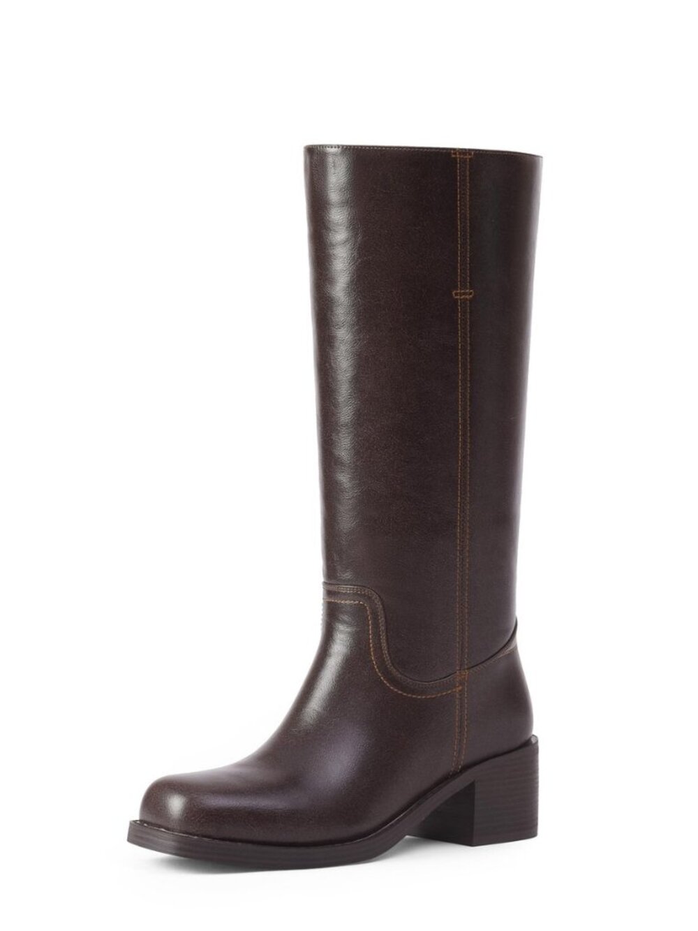 Mid Calf Boots for Women Chunky Block Low Heel Square Toe Comfortable Casual